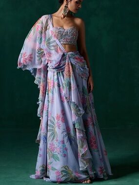 Lashkaraa Floral Stitched Saree